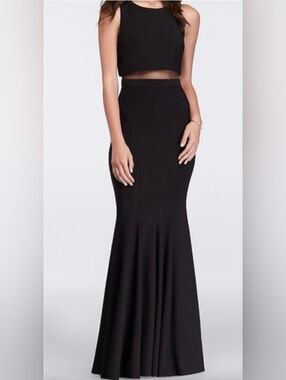 Betsy & Adam Black Mermaid Gown | 2-Piece Illusion Formal Dress